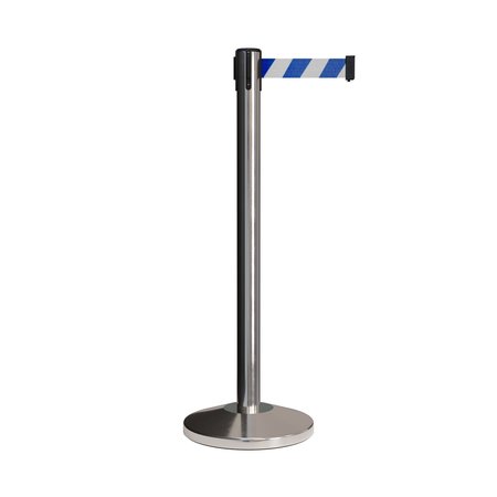 MONTOUR LINE Stanchion Belt Barrier Pol.Steel Post 9ft. Blu/Wh Belt M630-PS-BWD-90